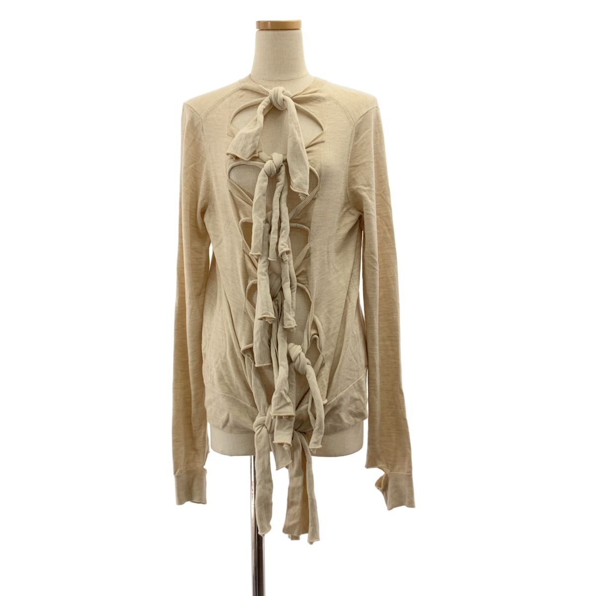 CELINE セリーヌ フィービー期 ウール シルク混 バックリボンニット L ベージュ レディース