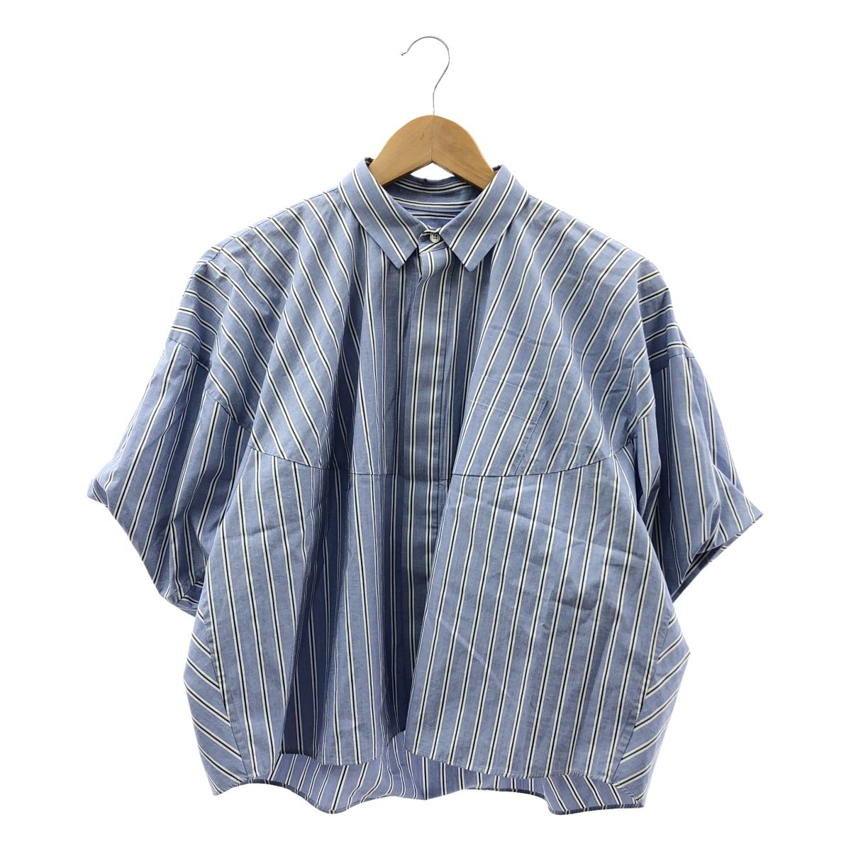 sacai サカイ Cotton Poplin Shirt コットン ストライプ パフスリーブ シャツ 1 ブルー レディース
