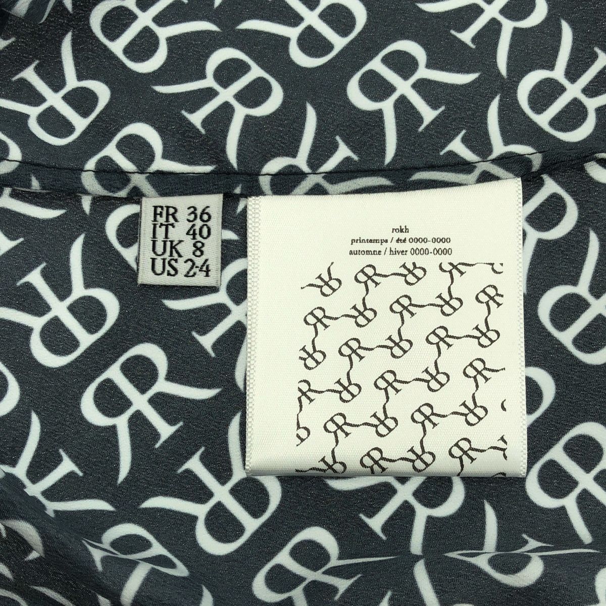 幅広い Rokh ロック ロゴ 総柄 ボウタイ シャツ UK8 ブラック ホワイト レディース 汎用性のある