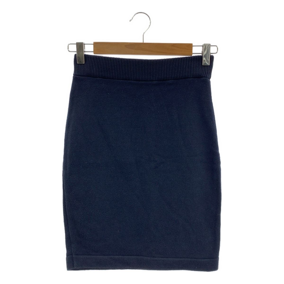 CHANEL シャネル コットン ニット ウエストゴム スカート ダークネイビー レディース