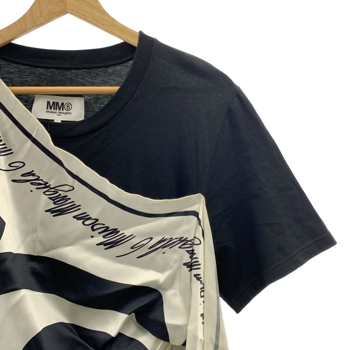 卓越した MM6 Maison Margiela エムエムシックスメゾンマルジェラ 2020AW スカーフ ドッキング オーバーサイズ クルーネック カットソー XS ブラック ホワイト レディース 人気ブランドの新作も！