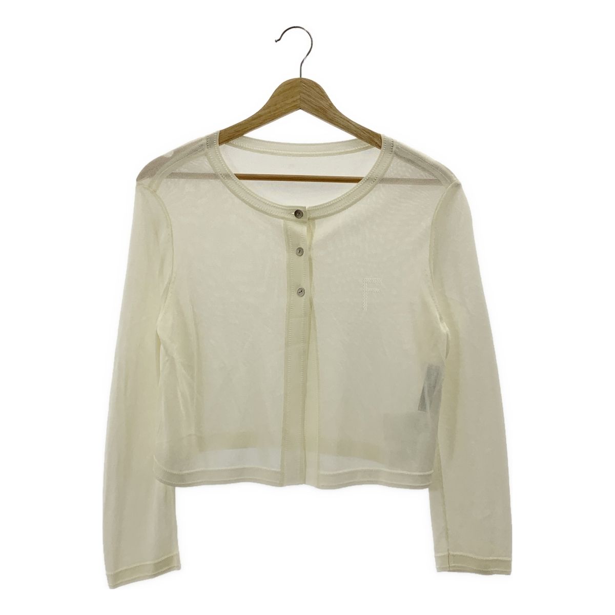 FOXEY フォクシー Ajoure ロゴ クルーネック カーディガン 38 オフホワイト レディース