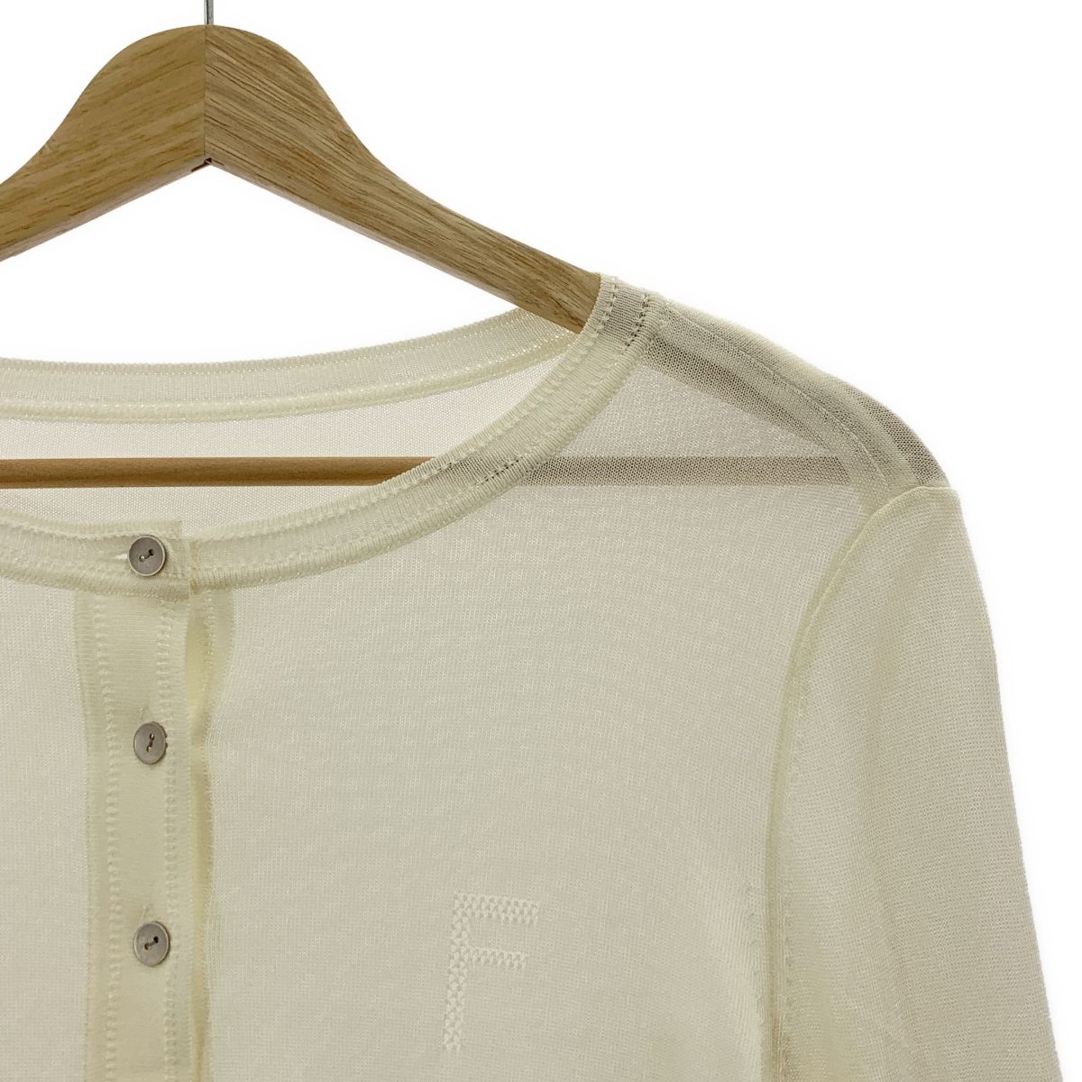 FOXEY フォクシー Ajoure ロゴ クルーネック カーディガン 38 オフホワイト レディース