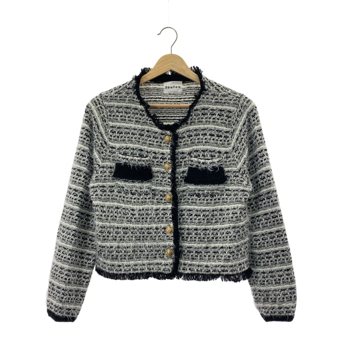 foufou / フーフー | Tweed no collar jacket ツイード ニット