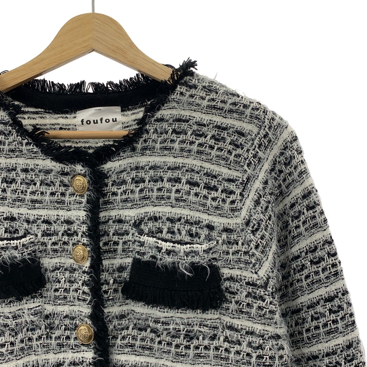 美品　foufou / フーフー ニットツィードノーカラージャケット 美品 foufou / フーフー ニットツィードノーカラージャケット - メルカリ