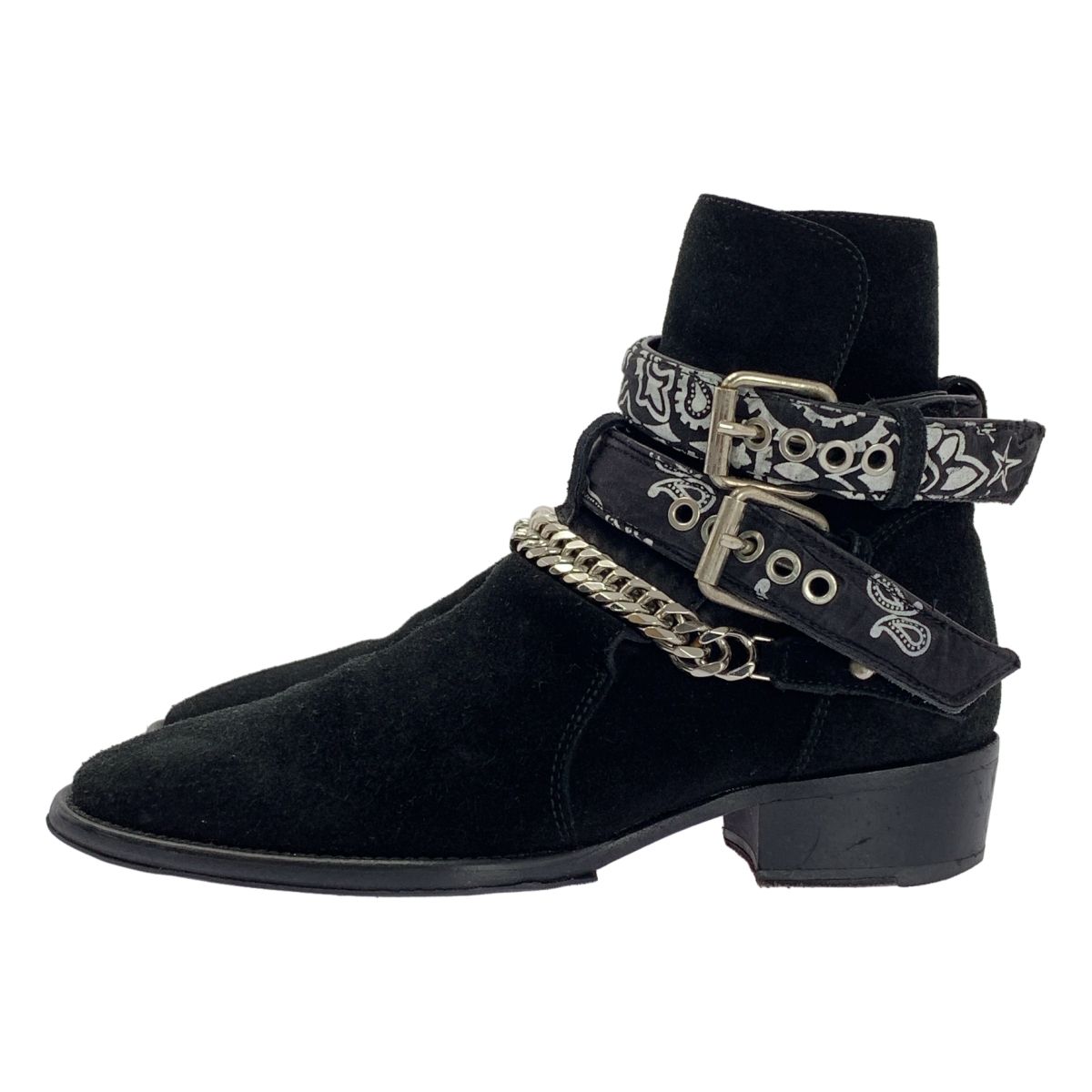 AMIRI アミリ Bandana Buckle Boots スエード レザー バンダナ チェーン ショートブーツ 40 ブラック メンズ