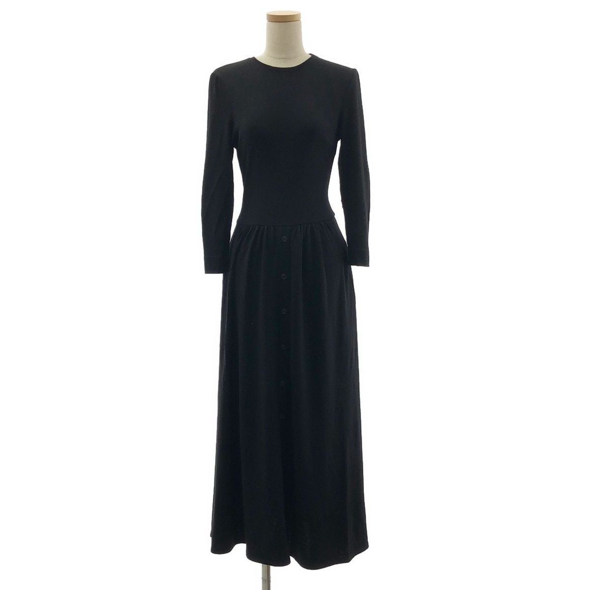 BORDERS at BALCONY ボーダーズアットバルコニー JERSEY MAXI DRESS ウール エルボーパッチ ワンピース 36 ブラック ホワイト レディース