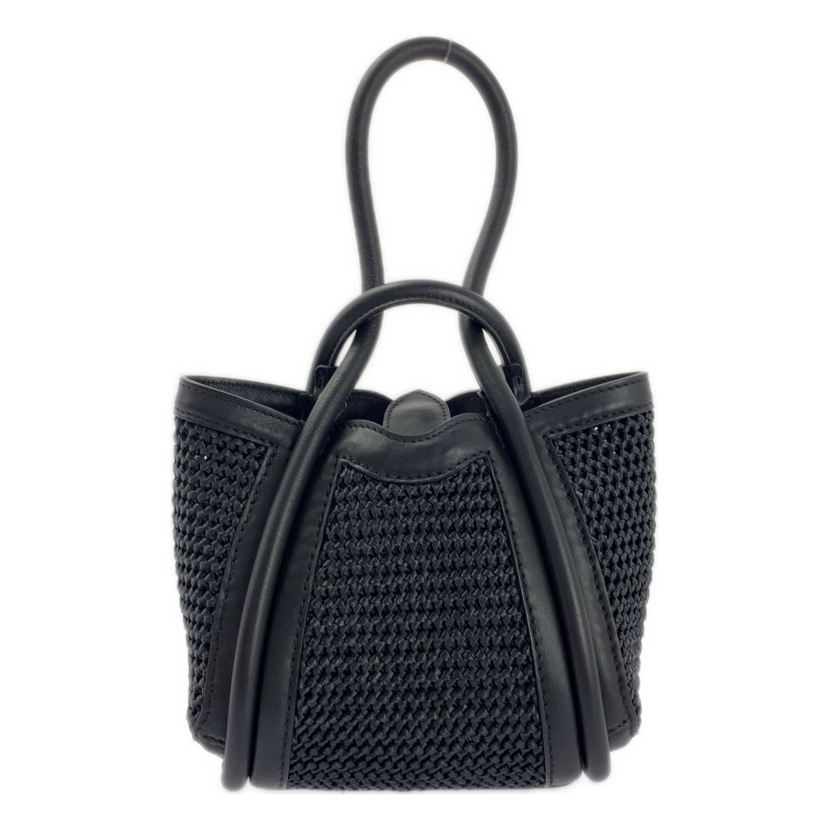 Max Mara マックスマーラ レザー 編み込み ハンドバッグ ブラック レディース