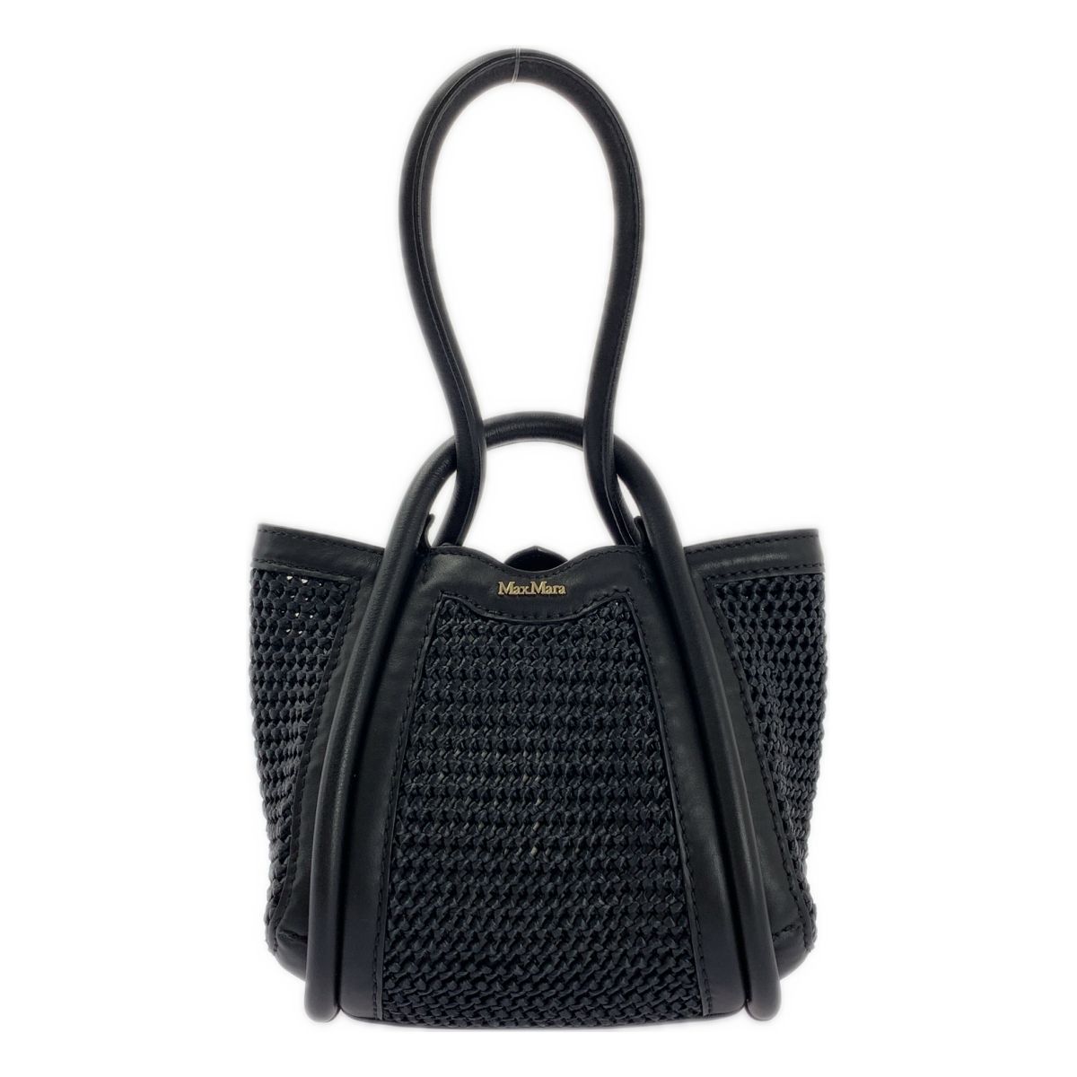 Max Mara マックスマーラ レザー 編み込み ハンドバッグ ブラック レディース