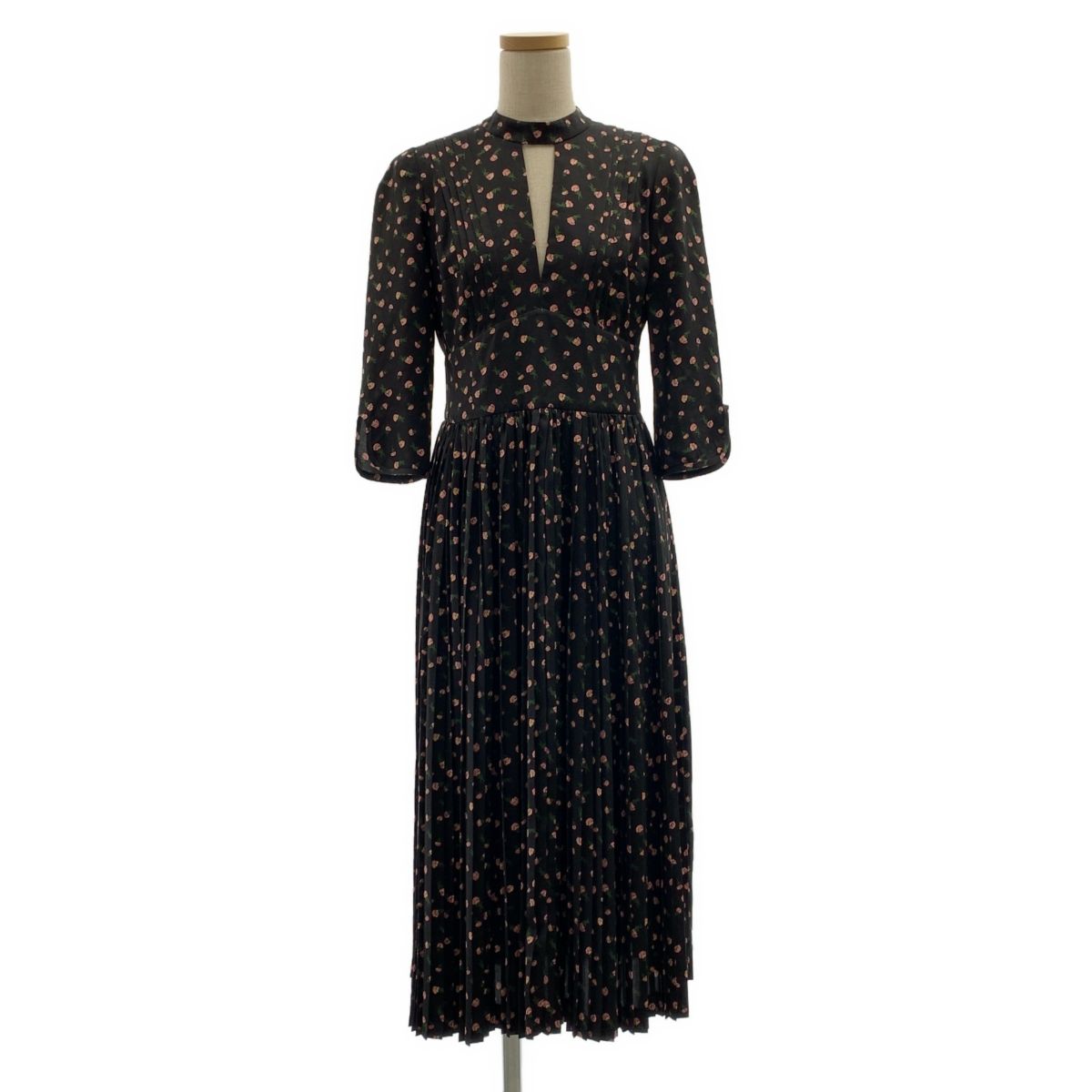 Mame Kurogouchi マメクロゴウチ Floral Printed Cotton Dress 総柄 プリーツ ボリューム ドレス ワンピース 1 ブラック レディース