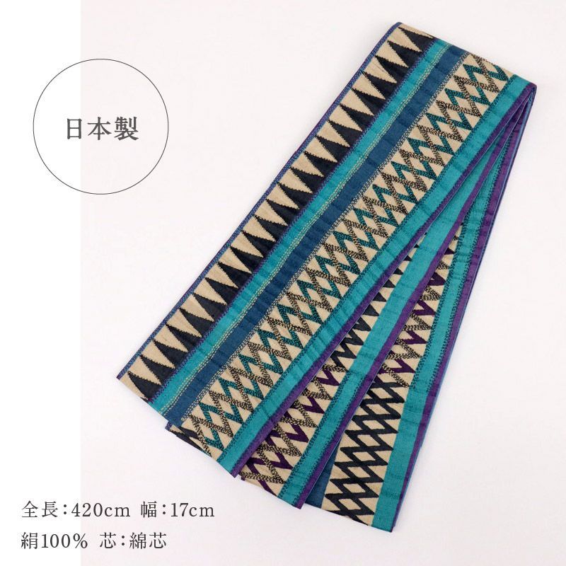 半幅帯 ギャラリー凜 古渡更紗 ブルー カンタ刺子 長さ420 cm 帯巾17