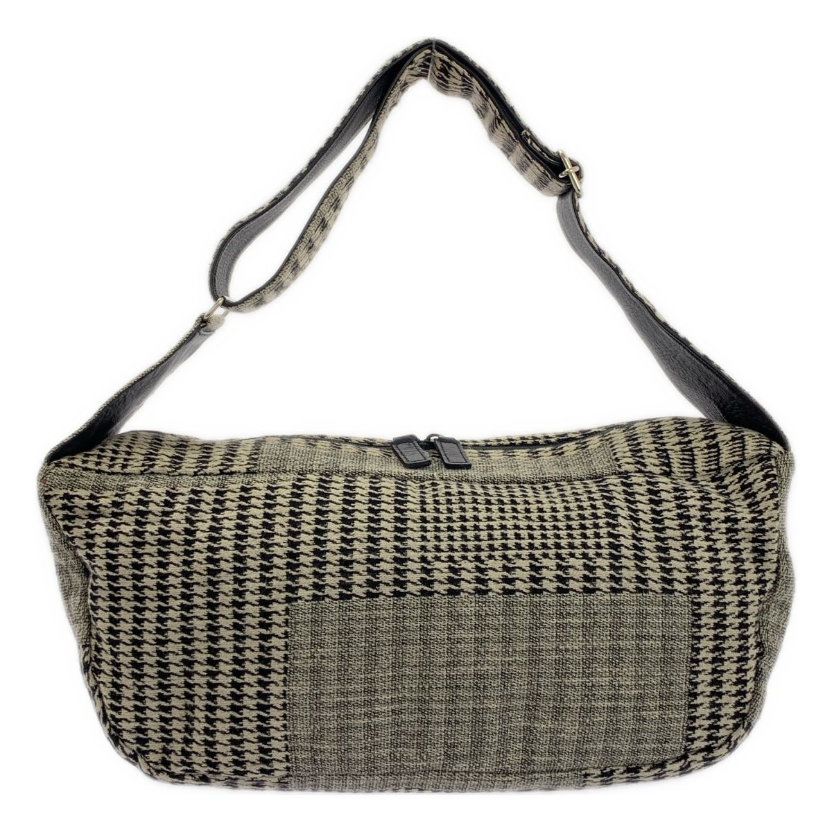 Y s ワイズヨウジヤマモト コットン 千鳥格子 レザー 切替 ショルダーバッグ ブラック ベージュ レディース