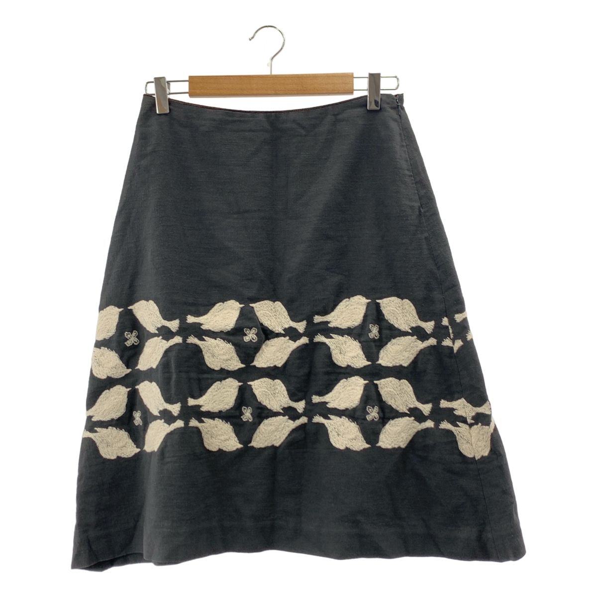 mina perhonen ミナペルホネン four birds コットン 刺しゅう スカート 38 チャコールグレー レディース