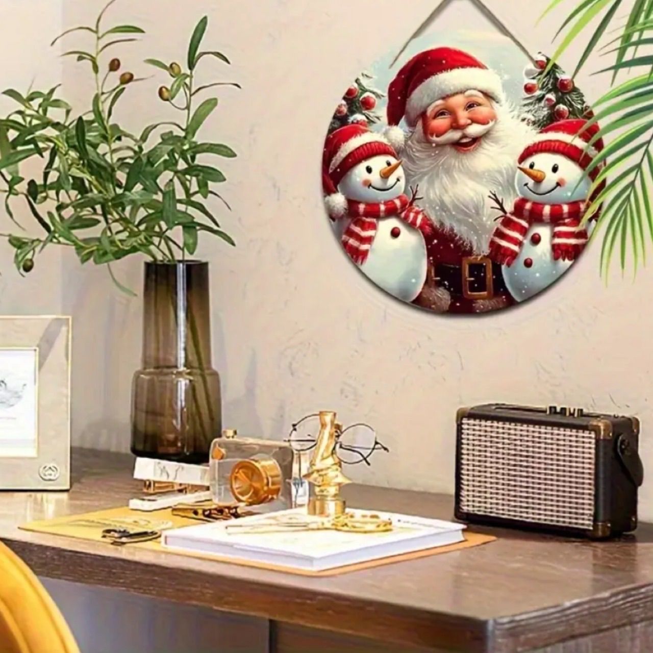 ウェルカムボード Xmas クリスマス サンタと雪だるまの冬タペストリー