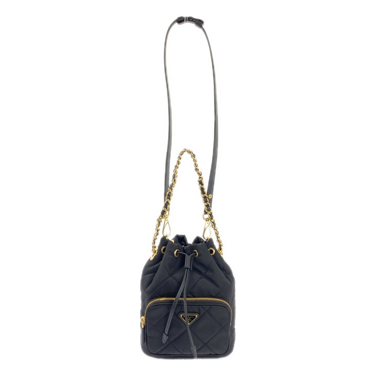 PRADA プラダ ReNylon 2WAY キルティング ショルダーバッグ 1BH038 ブラック ゴールド レディース