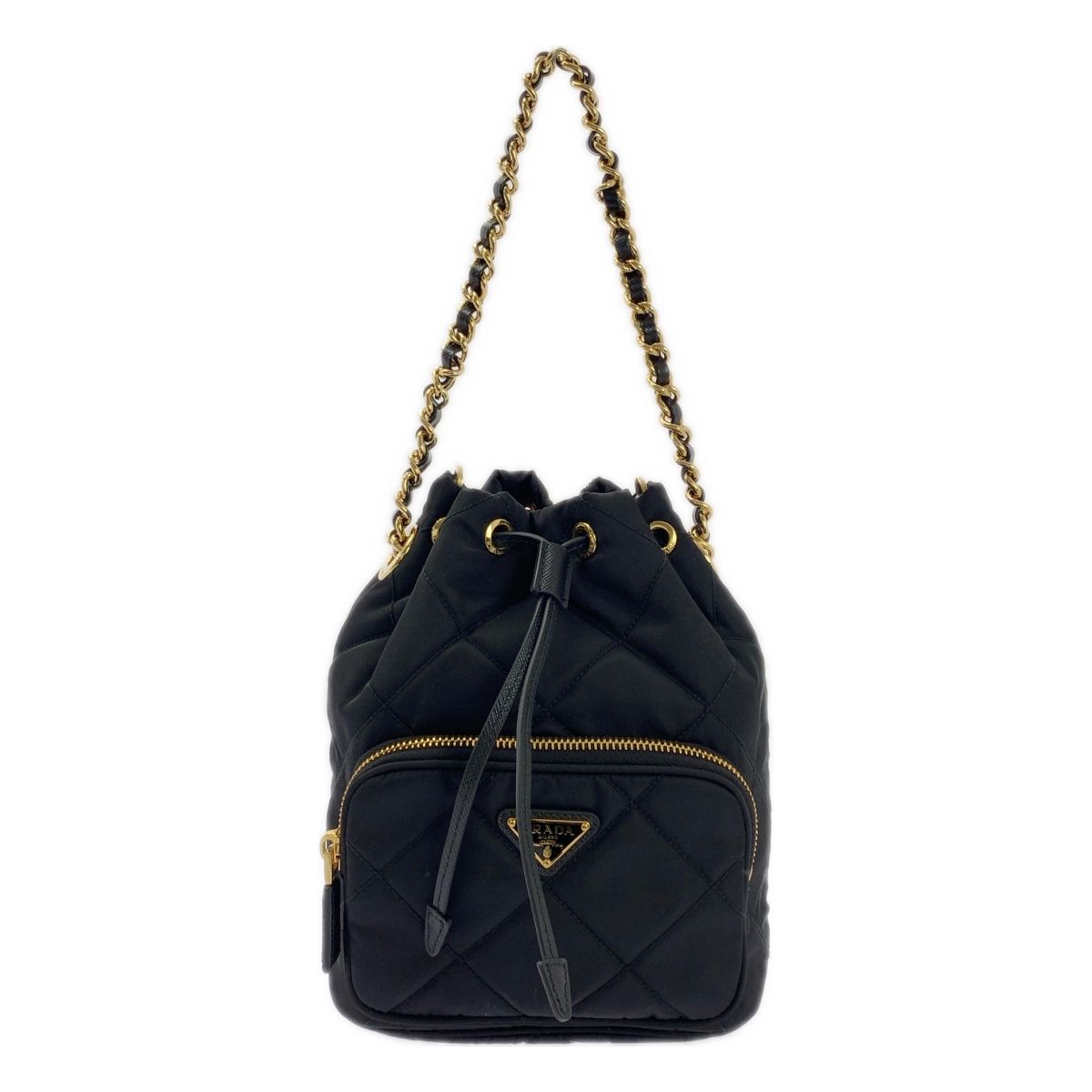 PRADA プラダ ReNylon 2WAY キルティング ショルダーバッグ 1BH038 ブラック ゴールド レディース GINKGOPHARMACY_COM