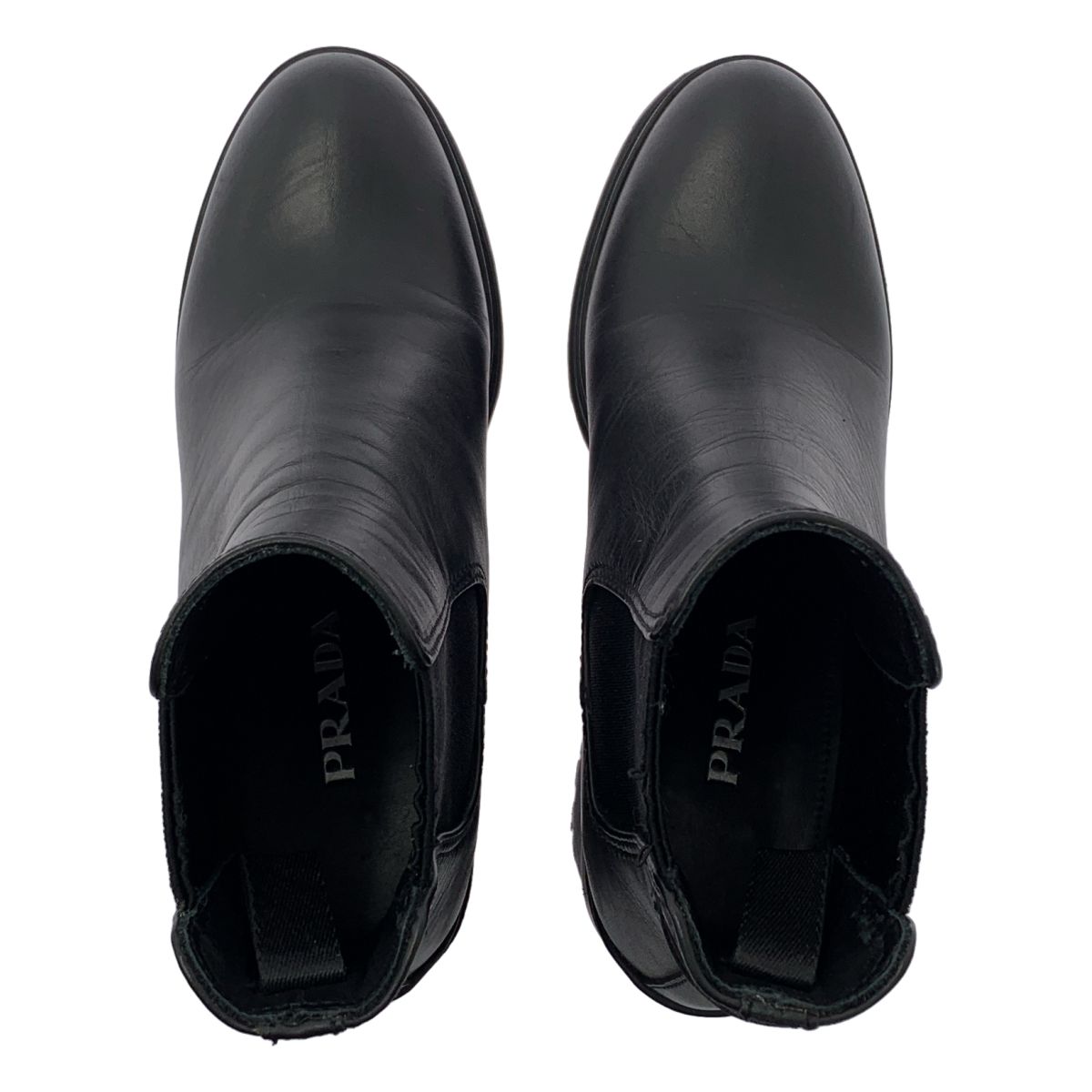  PRADA プラダ レザー ロゴ サイドゴアヒールブーツ 36 ブラック レディース その他 靴
