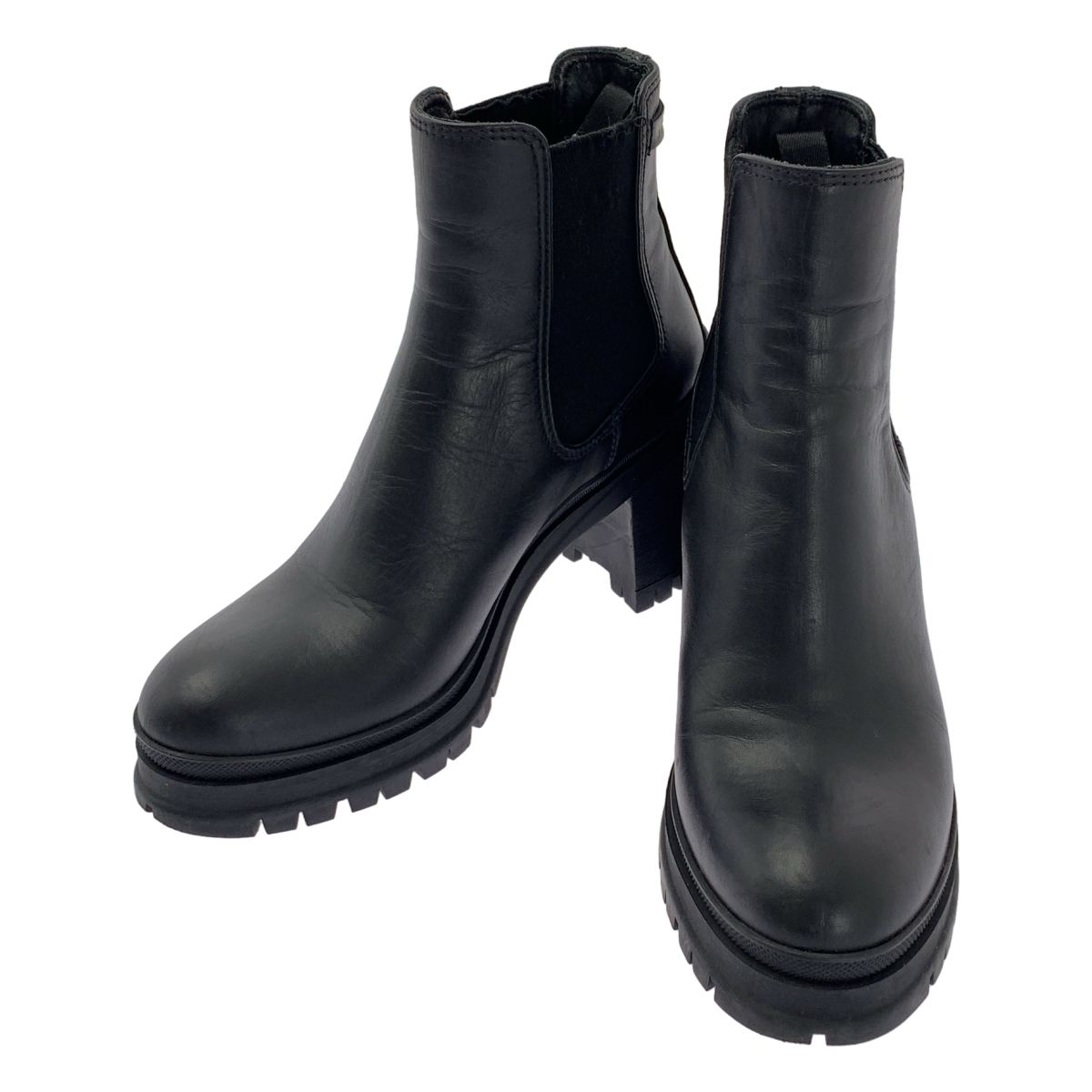 PRADA プラダ レザー ロゴ サイドゴアヒールブーツ 36 ブラック レディース