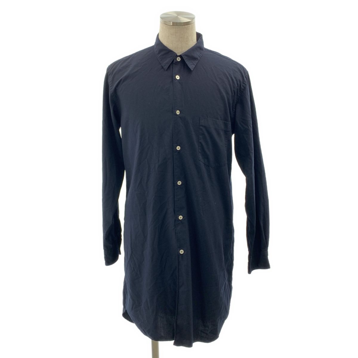 COMME des GARCONS HOMME PLUS コムデギャルソンオムプリュス ポリエステル 製品加工 オーバーシルエット レギュラー ロングシャツ M ダークネイビー メンズ