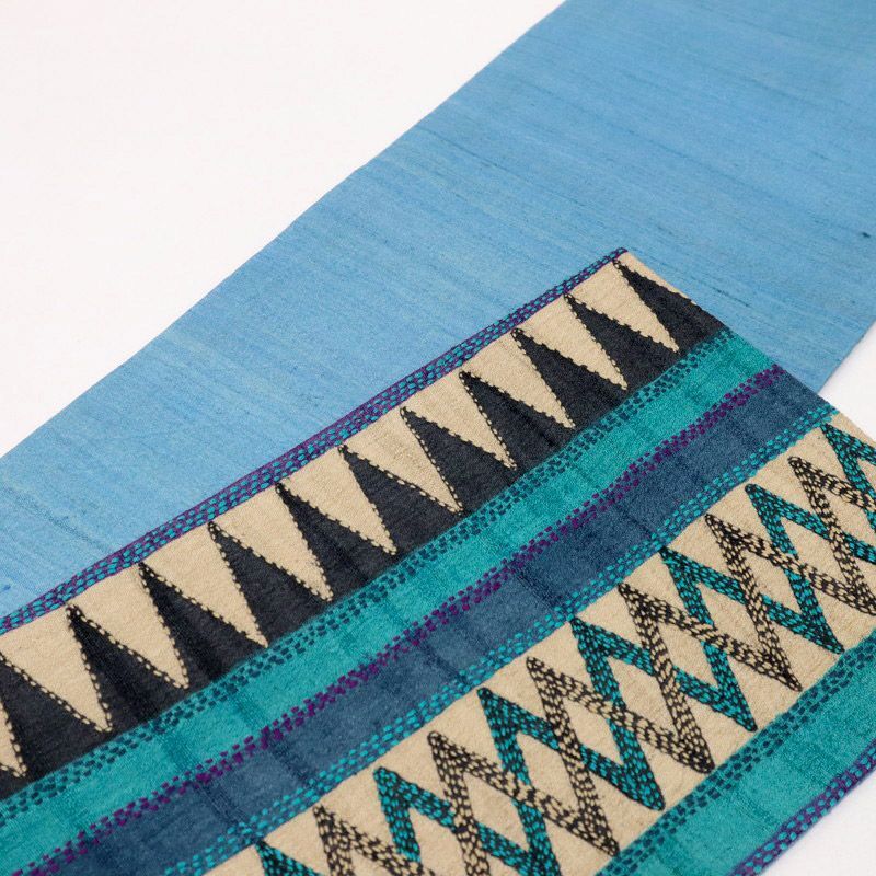 新品 半幅帯 『ギャラリー凜』 古渡更紗 ブルー カンタ刺子 長さ420cm