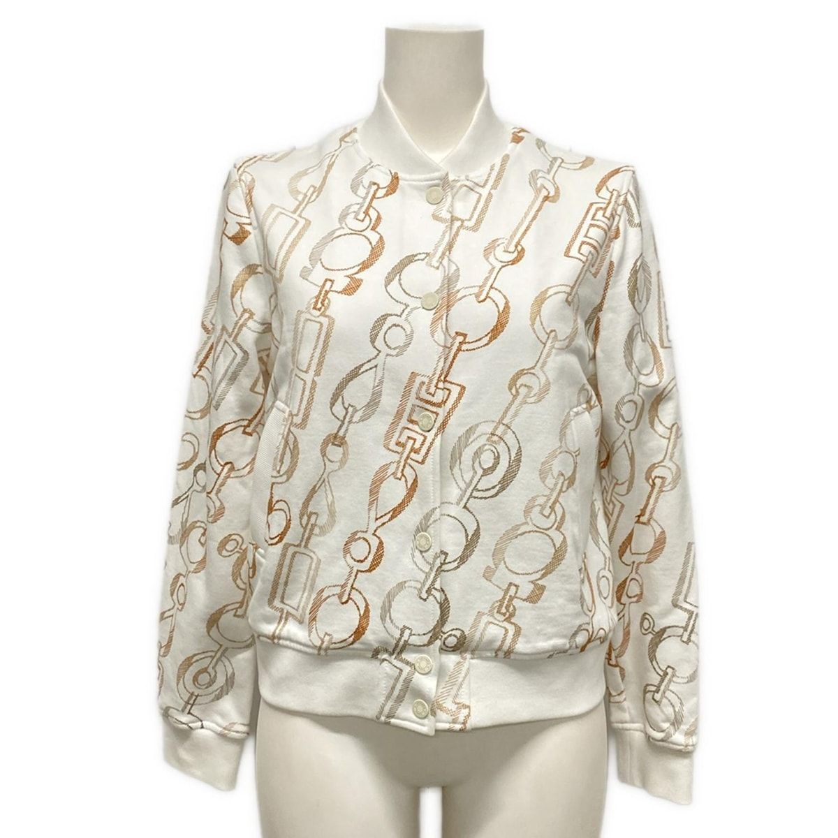 HERMES エルメス ブルゾン サイズ36 S レディース - 3H4210DE 白×ブラウン×グレーベージュ 長袖 セリエボタン 春 秋 コットン