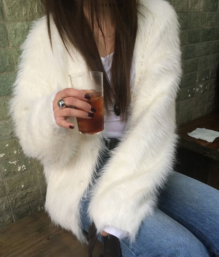 ヌーズ ベリー ファー カーディガン - アイボリー