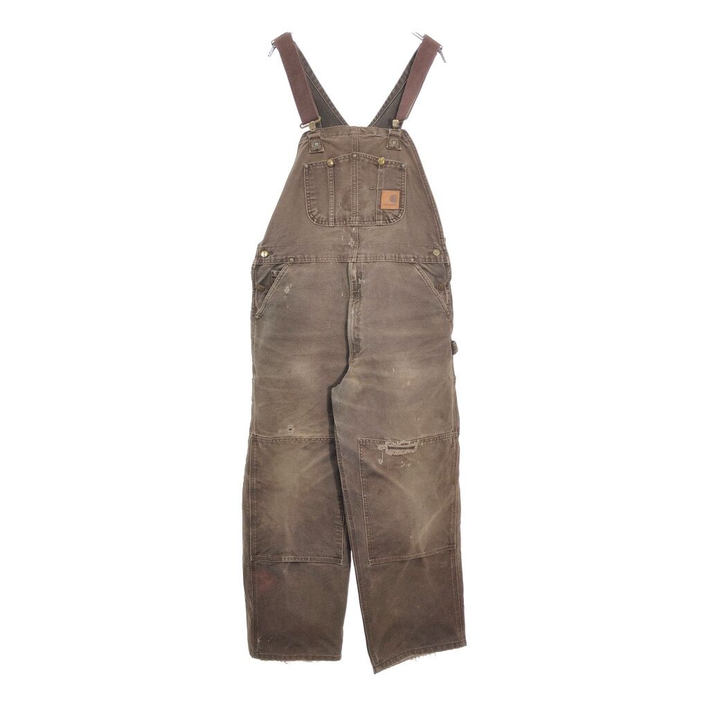 00年代 Carhartt カーハート ダック ダブルニー ビブオーバーオール ブラウン メンズ W38 L30 古着 V8049