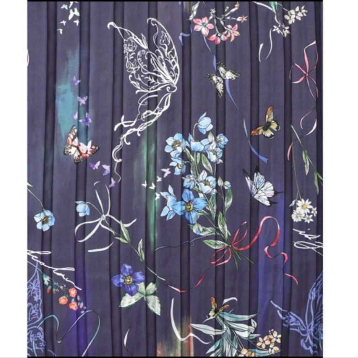  iS ScoLar 花柄素材切替タートルネックワンピース 長袖 七分袖 ニットワンピース