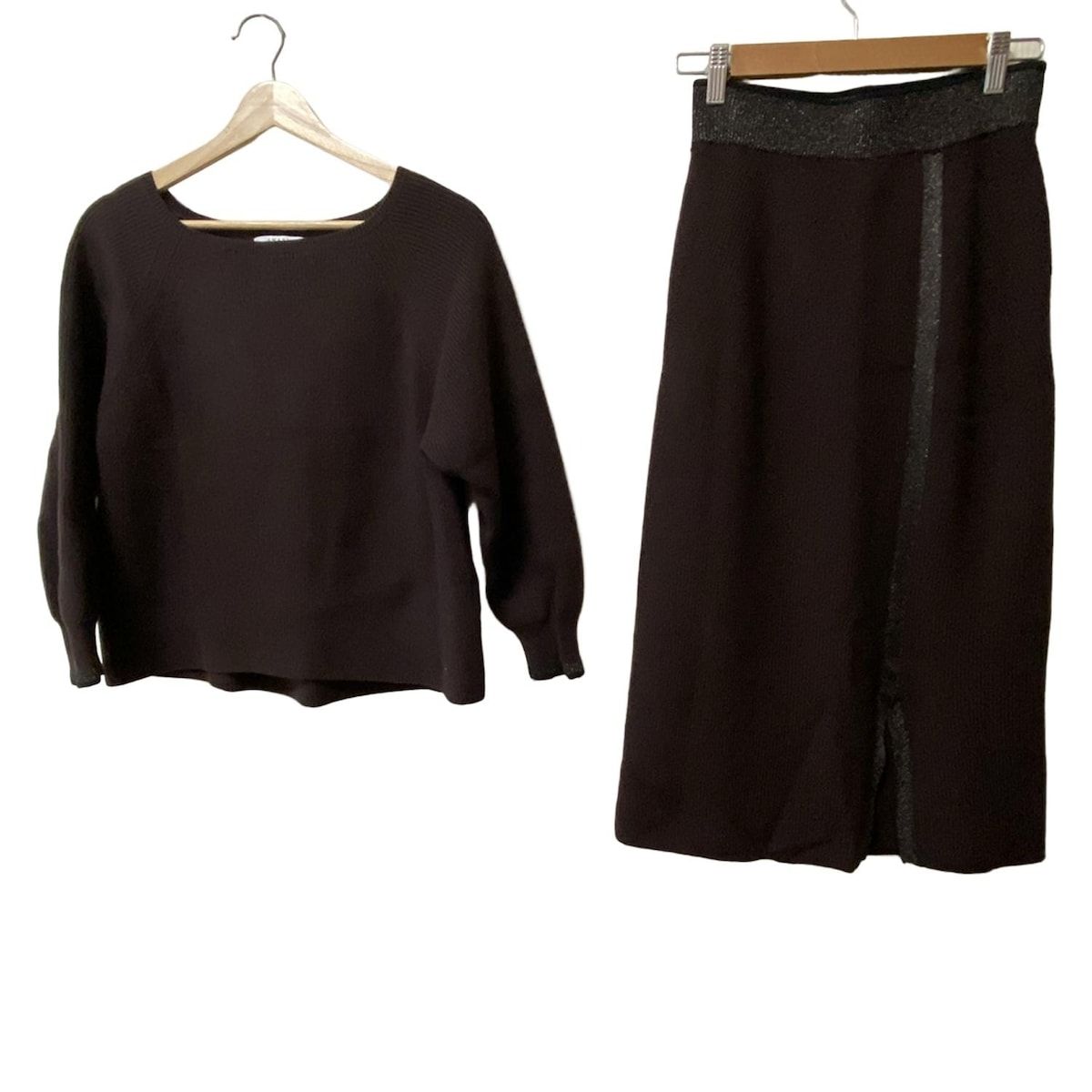 ANAYI アナイ スカートセットアップ レディース - ダークブラウン×黒×ゴールド ニット ラメ