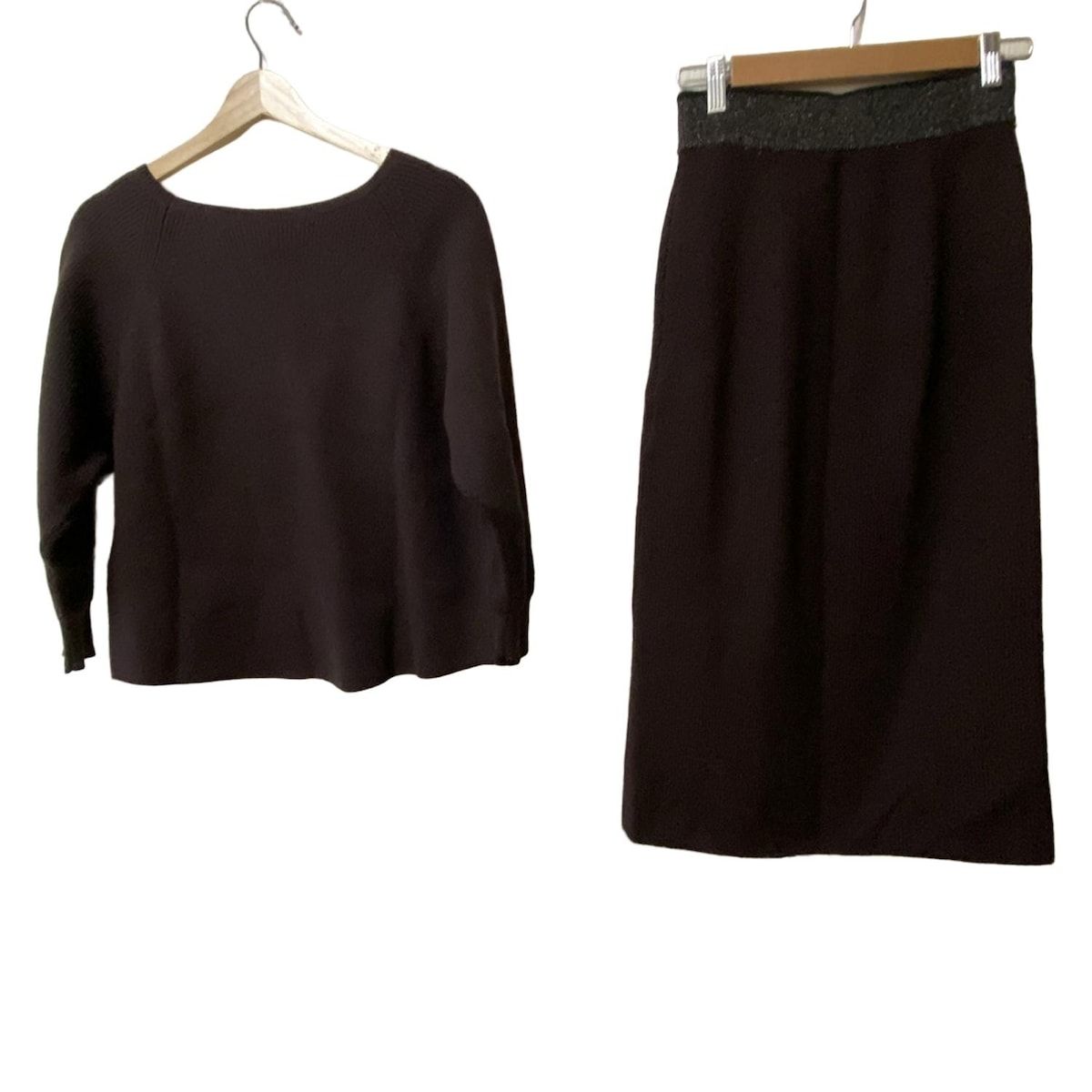 ANAYI アナイ スカートセットアップ レディース - ダークブラウン×黒×ゴールド ニット ラメ