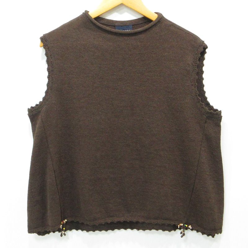 三重本店 45rpm 45アールピーエム ギマニットソーのフ キャミソール ビーズ付きロゴ刺繍コットンニットベスト 70580222 ブラウン サイズ 0 110