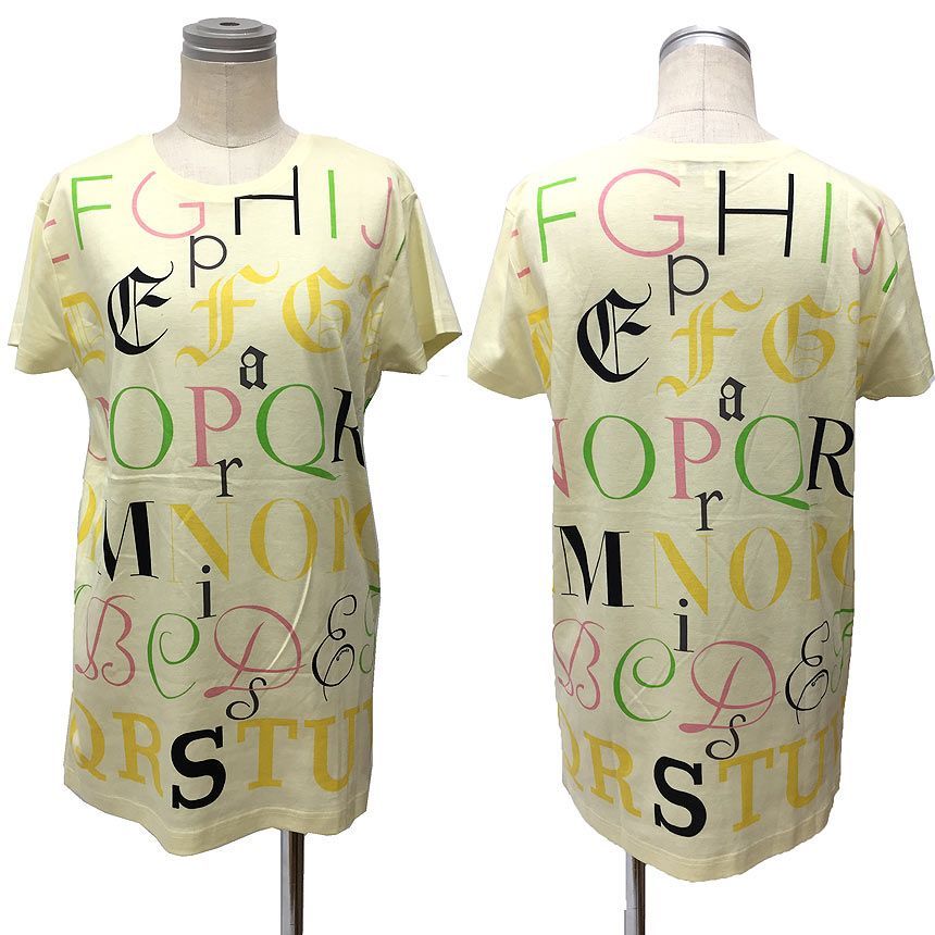 HERMES エルメス Tシャツ カットソー クルーネック 半袖 Sサイズ アルファベット柄 イエロー コットン aq11960