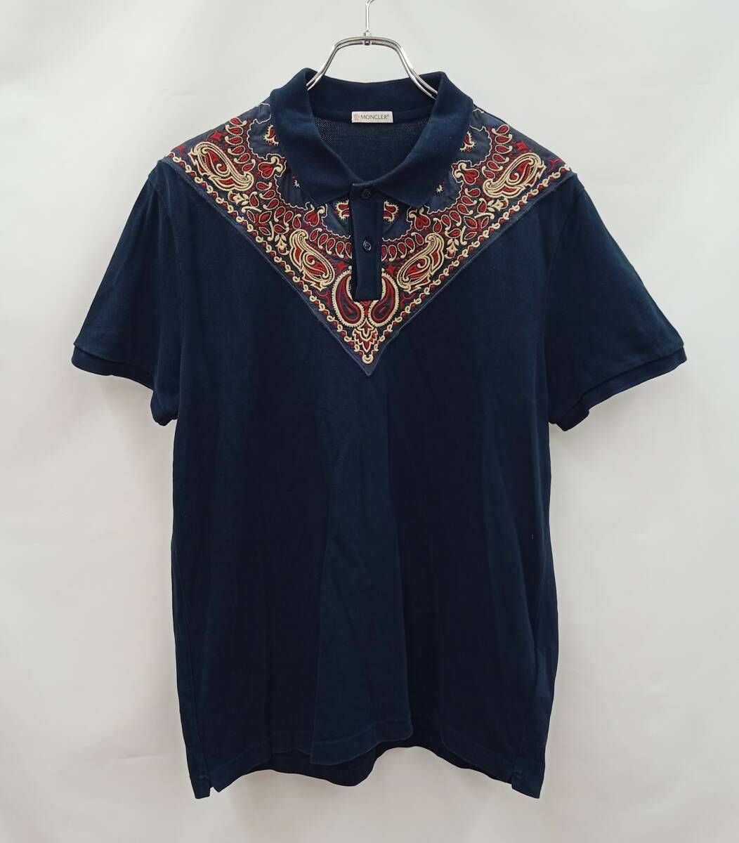 MONCLER モンクレール 半袖ポロシャツ ペイズリー 刺繍 L ネイビー 通年