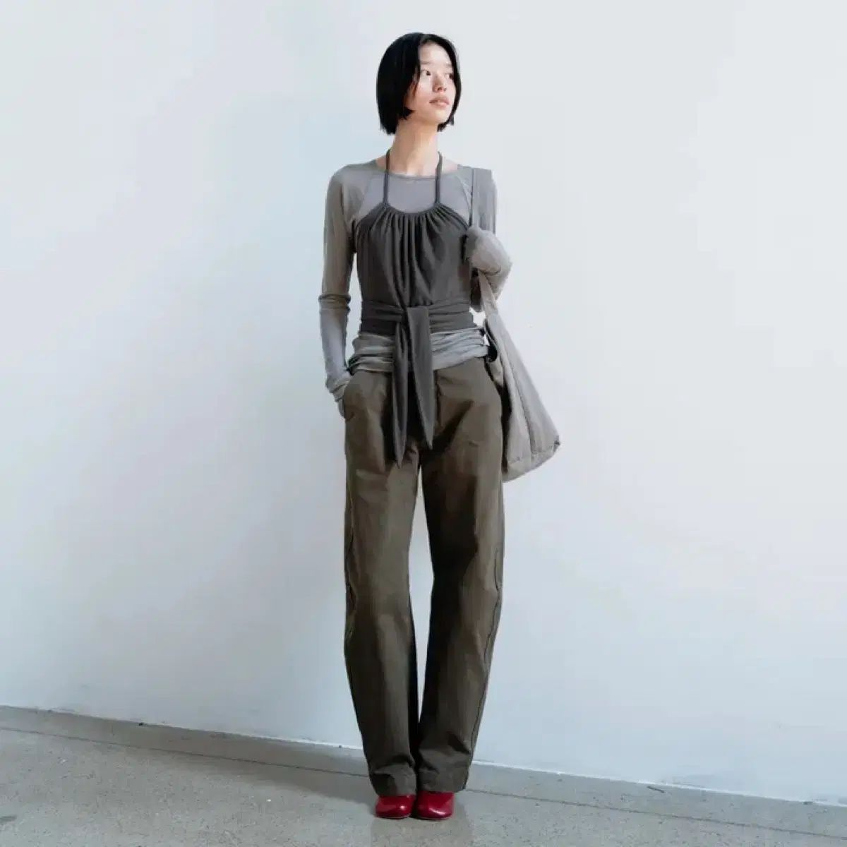 モノハ - コットン ダイング カーブ パンツ カーキ 2サイズ