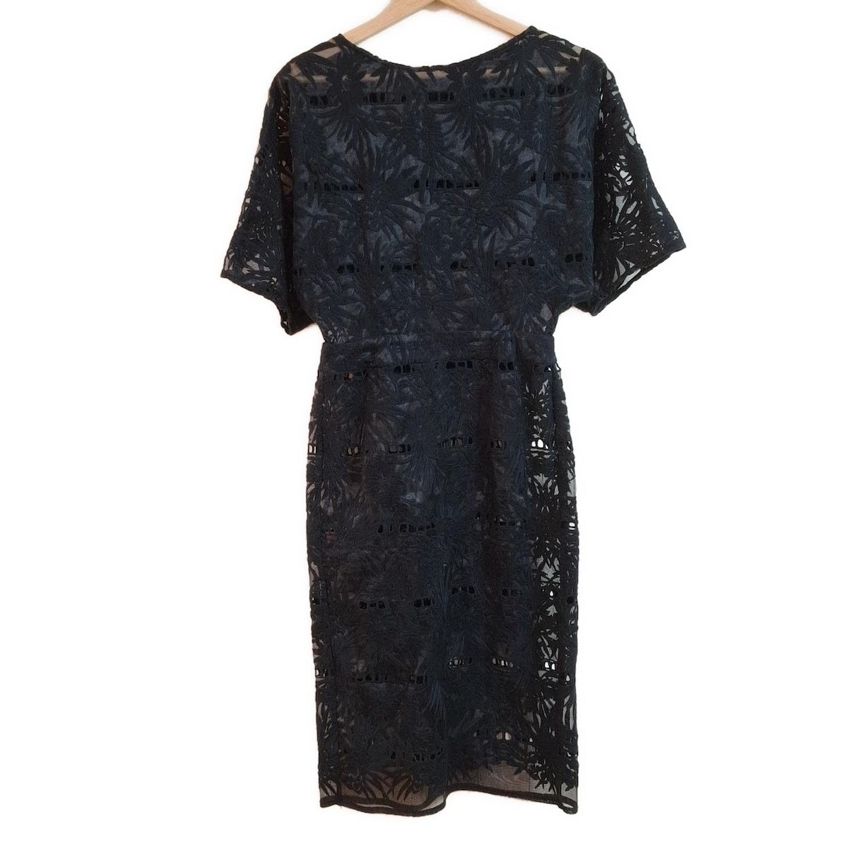 アルディーノアール ワンピース サイズ36 S レディース 黒 クルーネック 半袖 ロング レース