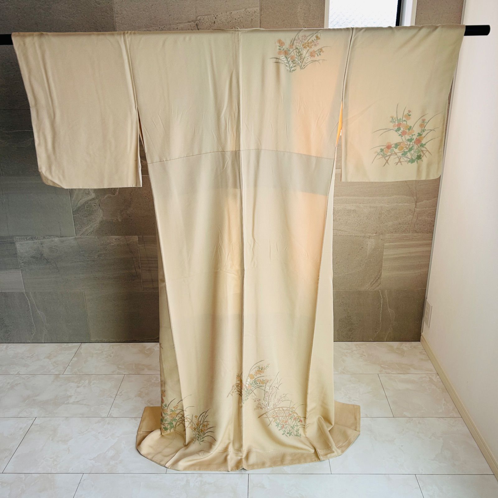 付け下げ 袋帯 セット 着物 帯 ベージュ系 花 鳥 上品 管理番号KKVMI 97