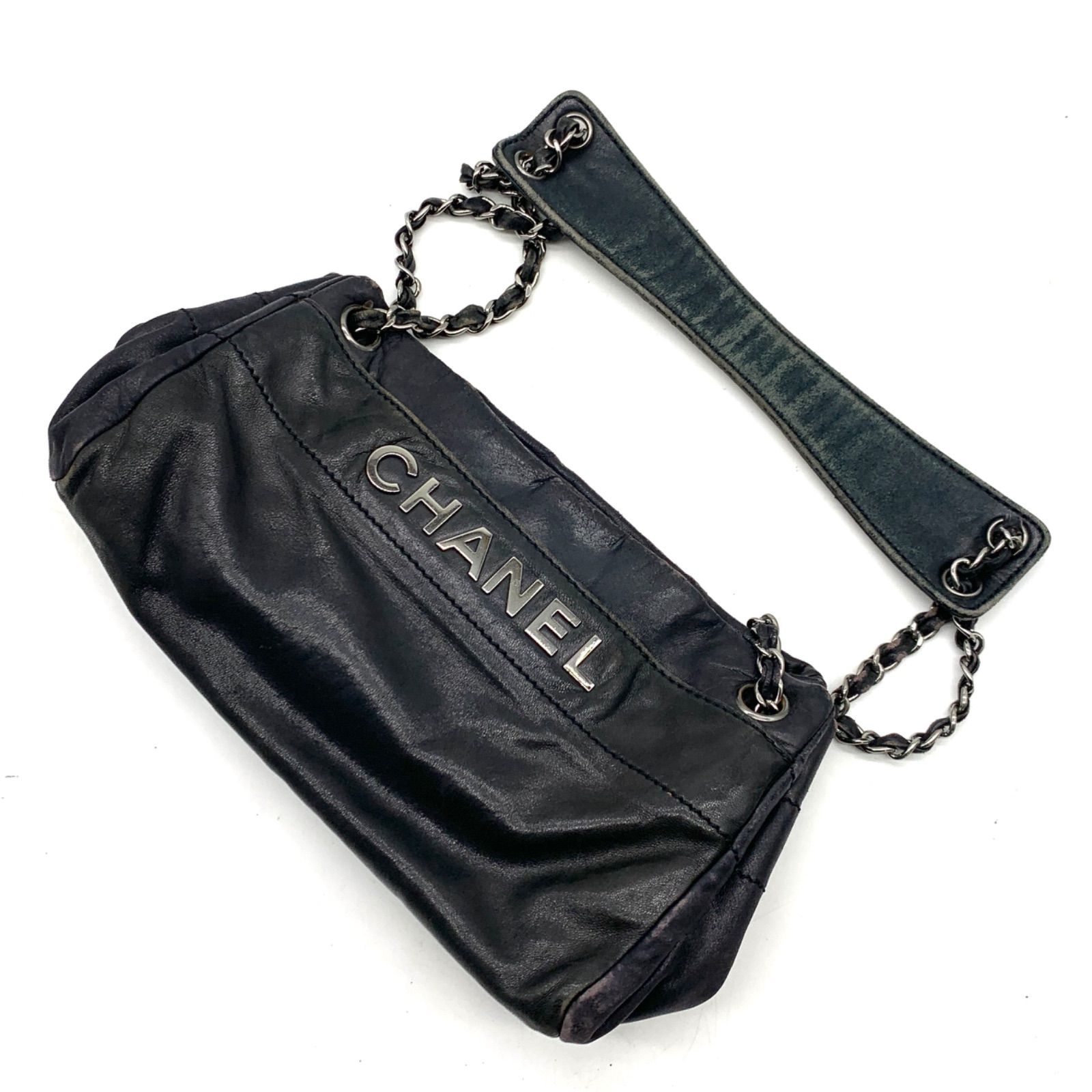 CHANEL ショルダーバッグ チェーン×レザーショルダー ブラック