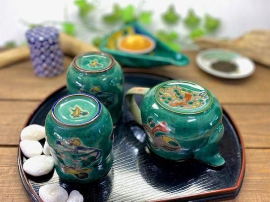メーカー直送 九谷焼 急須3点セット 小 宝尽くし緑塗り 裏絵 WWW_OPDRERGINERDOGAN_COM