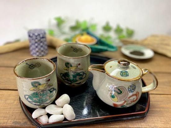 メーカー直送 九谷焼 急須3点セット 小 宝尽くし 裏絵