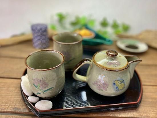 メーカー直送 九谷焼 急須3点セット 小 黄兎なでしこ