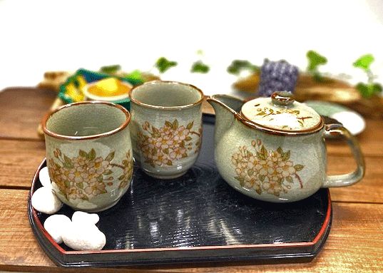 メーカー直送 九谷焼 急須3点セット 大 しだれ桜 裏絵