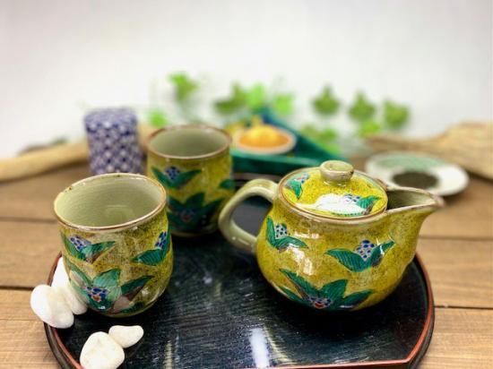 メーカー直送 九谷焼 急須3点セット 大 吉田屋万年青 裏絵