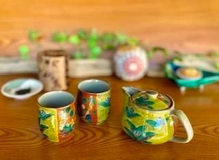 メーカー直送 九谷焼 急須3点セット 大 吉田屋木米ツートン 裏絵