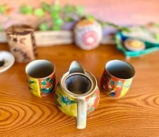 メーカー直送 九谷焼 急須3点セット 大 吉田屋木米ツートン 裏絵