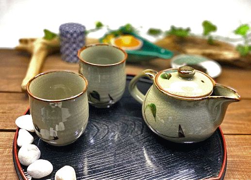 メーカー直送 九谷焼 急須3点セット 大 コンビ山茶花 裏絵