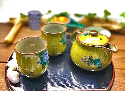 メーカー直送 九谷焼 急須3点セット 大 濃い塗り牡丹 裏絵