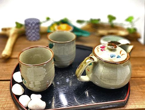 メーカー直送 九谷焼 急須3点セット 大 和桜 裏絵