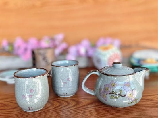 メーカー直送 九谷焼 急須3点セット 大 白兎ソメイヨシノ 裏絵