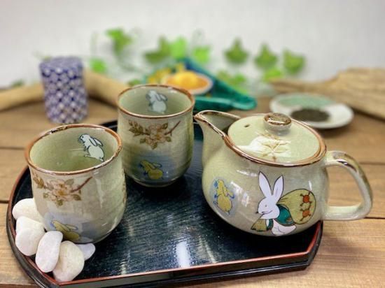 メーカー直送 九谷焼 急須3点セット 大 白兎しだれ桜 中裏絵