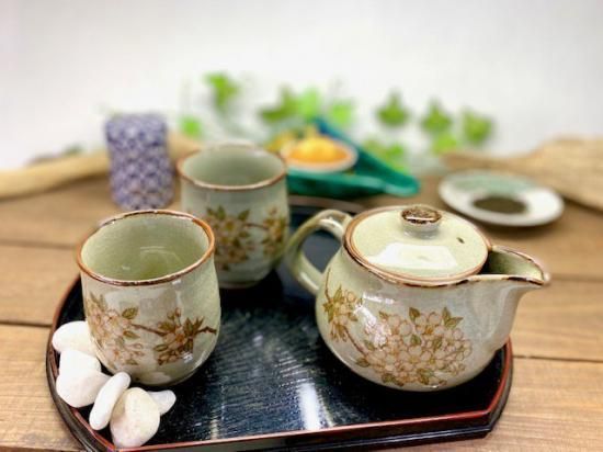 メーカー直送 九谷焼 急須3点セット 大 白兎しだれ桜 中裏絵